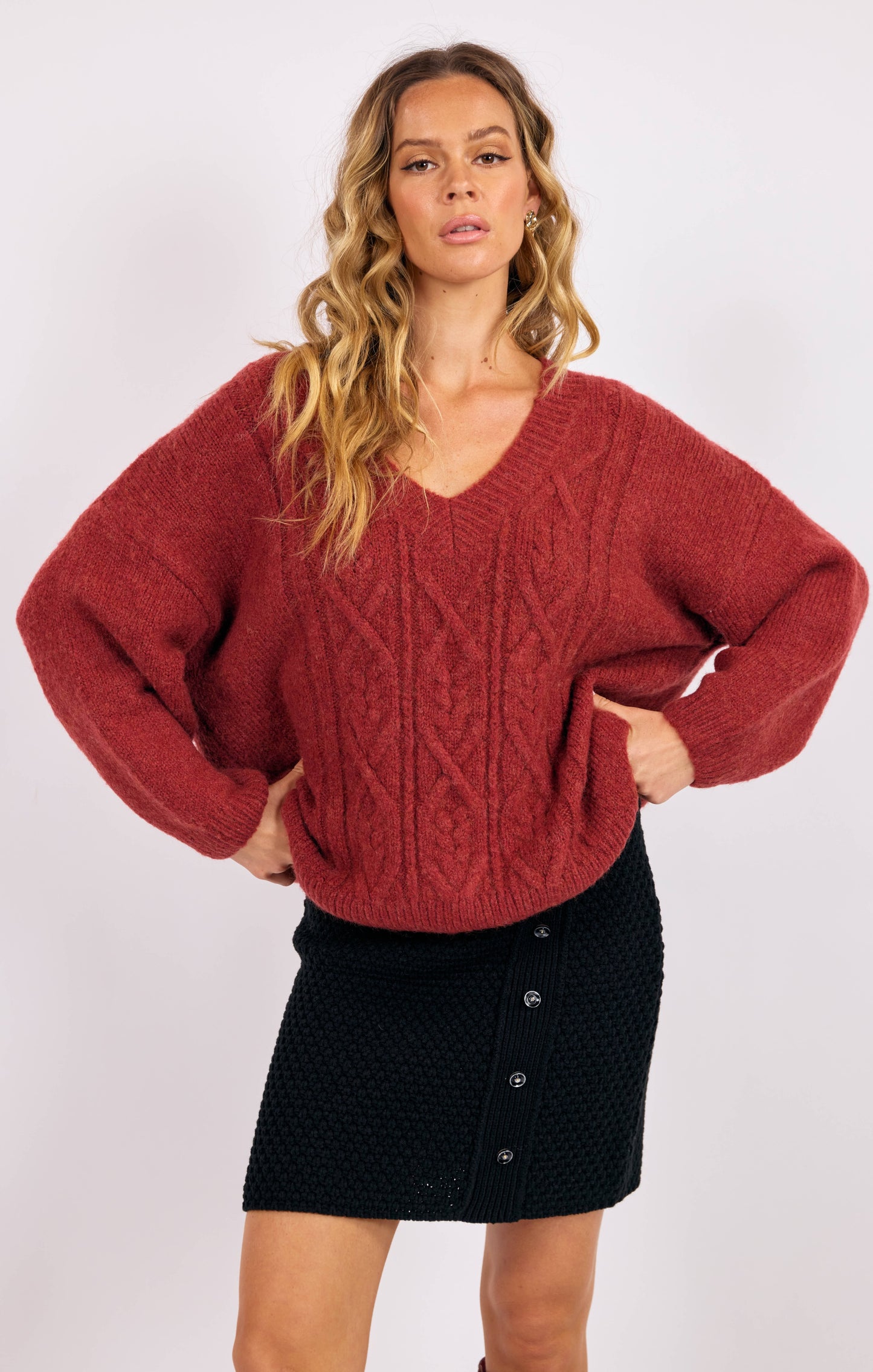 V Neck Cable Knit Sweater