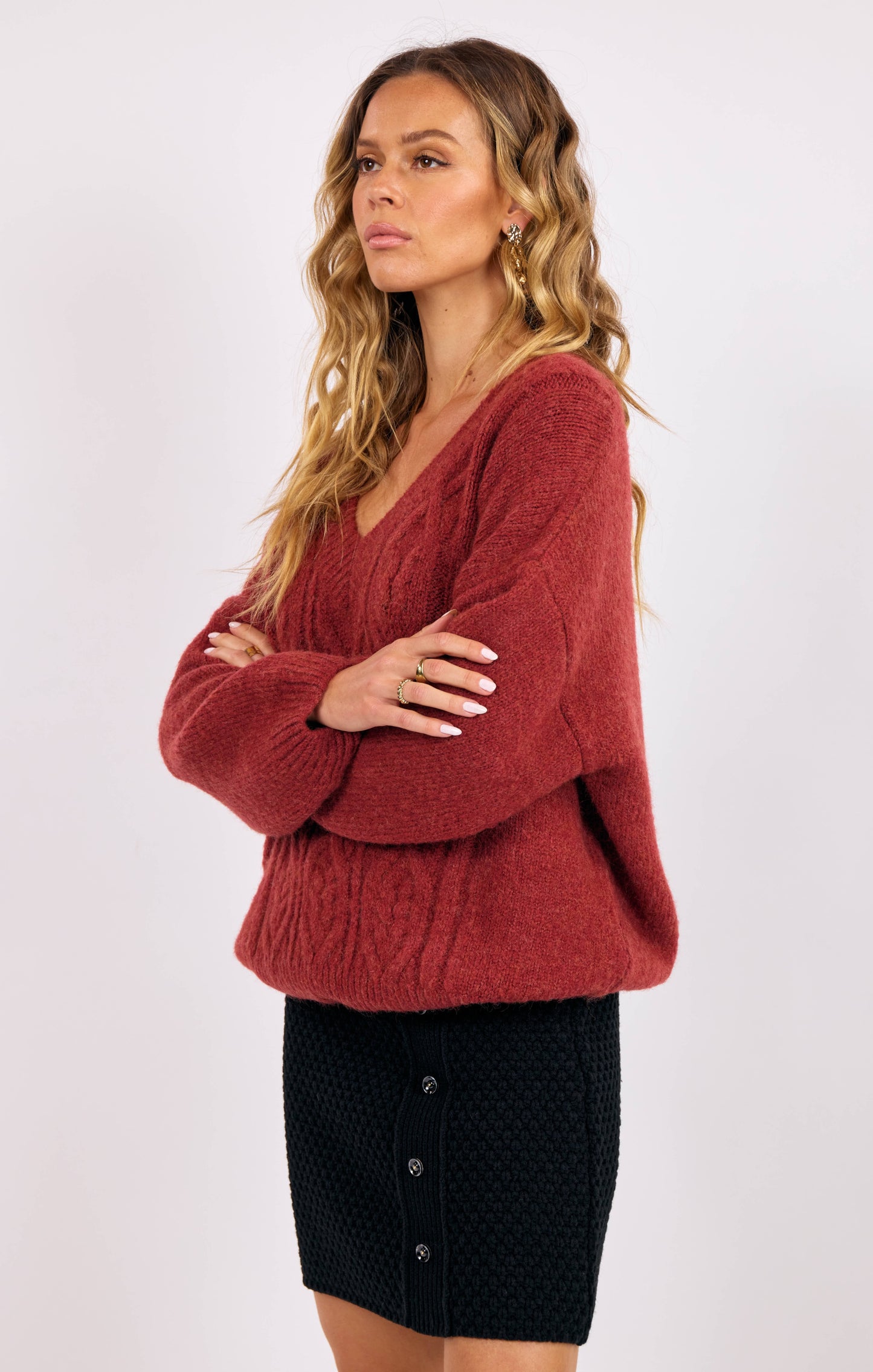 V Neck Cable Knit Sweater