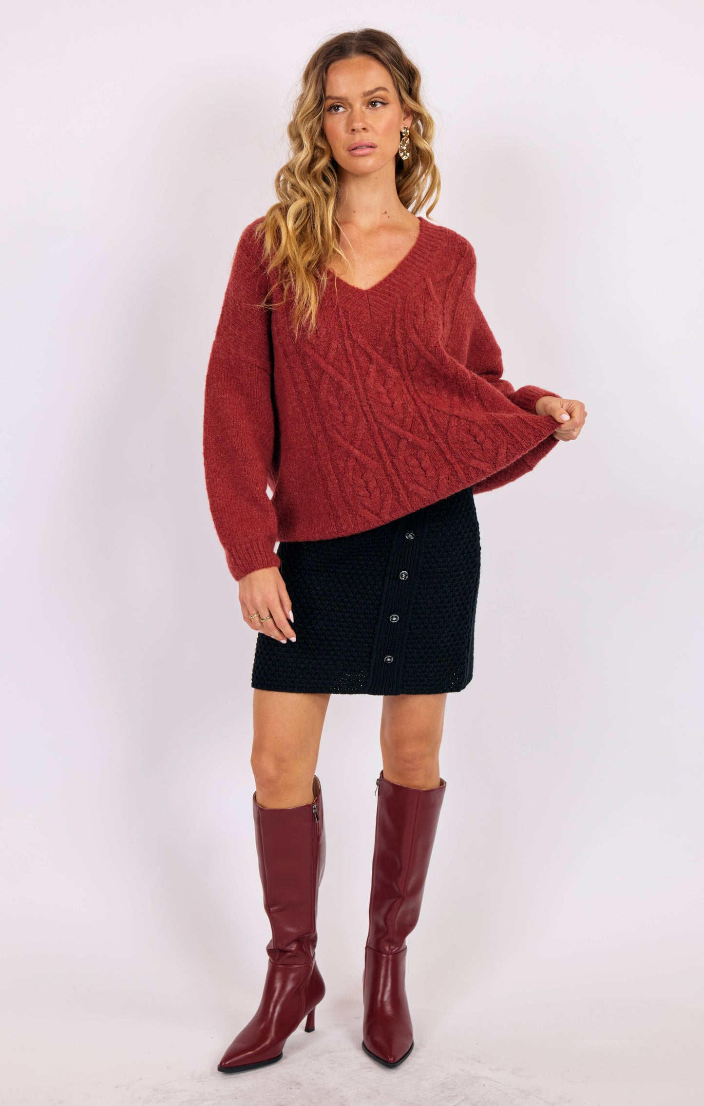 V Neck Cable Knit Sweater