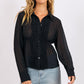 Sheer Ruffle Tuxedo Blouse
