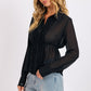 Sheer Ruffle Tuxedo Blouse