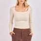 High Square Neck L/SLV Knit Top