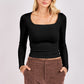High Square Neck L/SLV Knit Top
