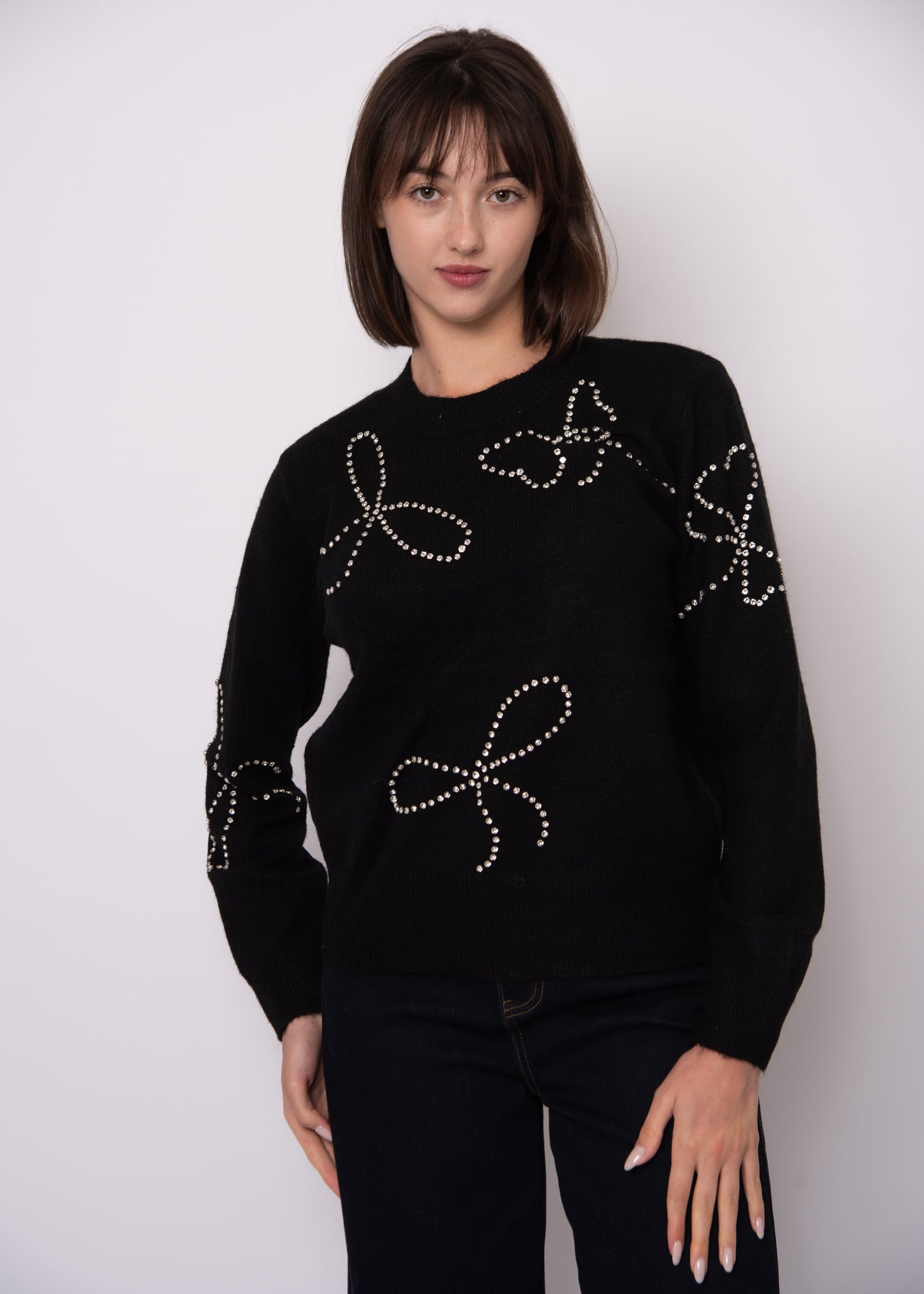 Rhinestone Bow Pullover
